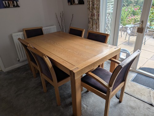 Solid oak dining table with - dining, 6